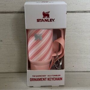 Stanley Pink and White Striped Tumbler Ornament Keychain
